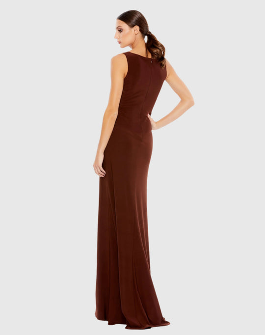 Ruched Stretch Jersey V-Neck Gown – Mac Duggal