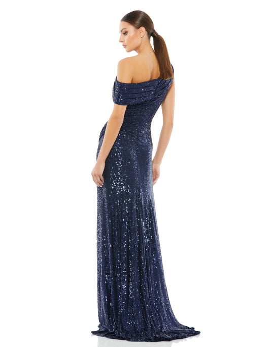 One-Shoulder Ruched Sequined Gown – Mac Duggal