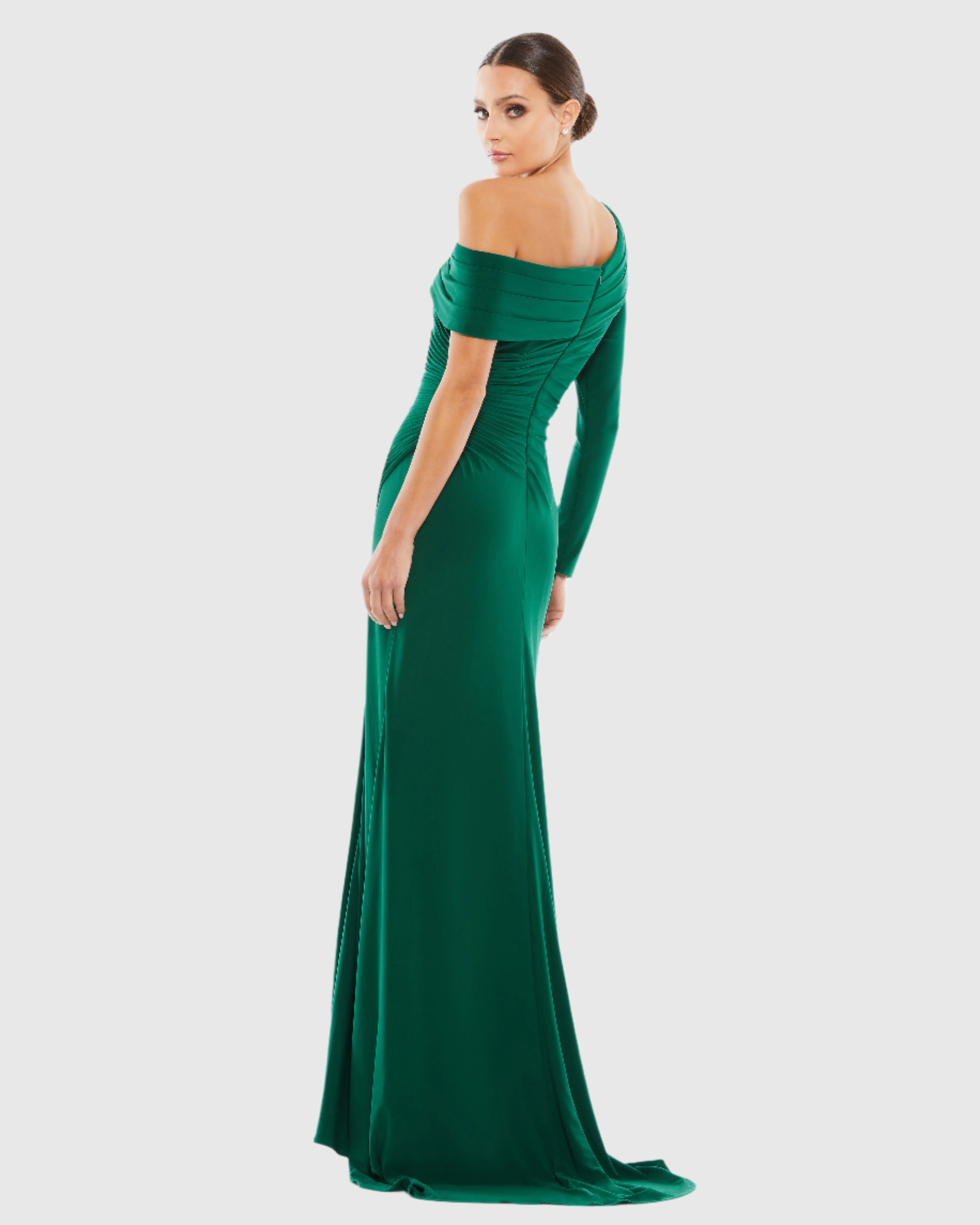 One Shoulder Ruched Jersey Evening Gown – Mac Duggal