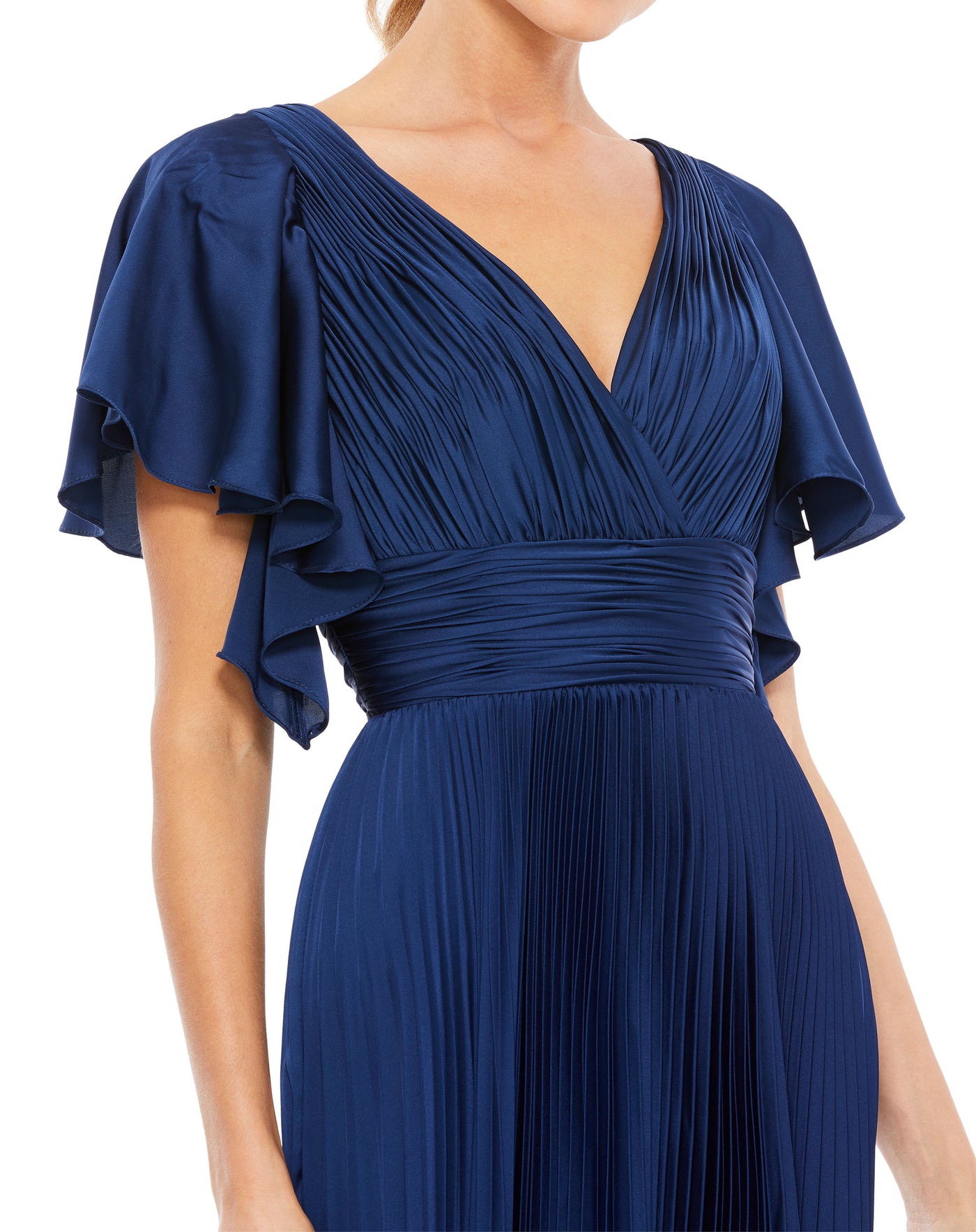 Pleated A-Line Flowing Sleeve Gown