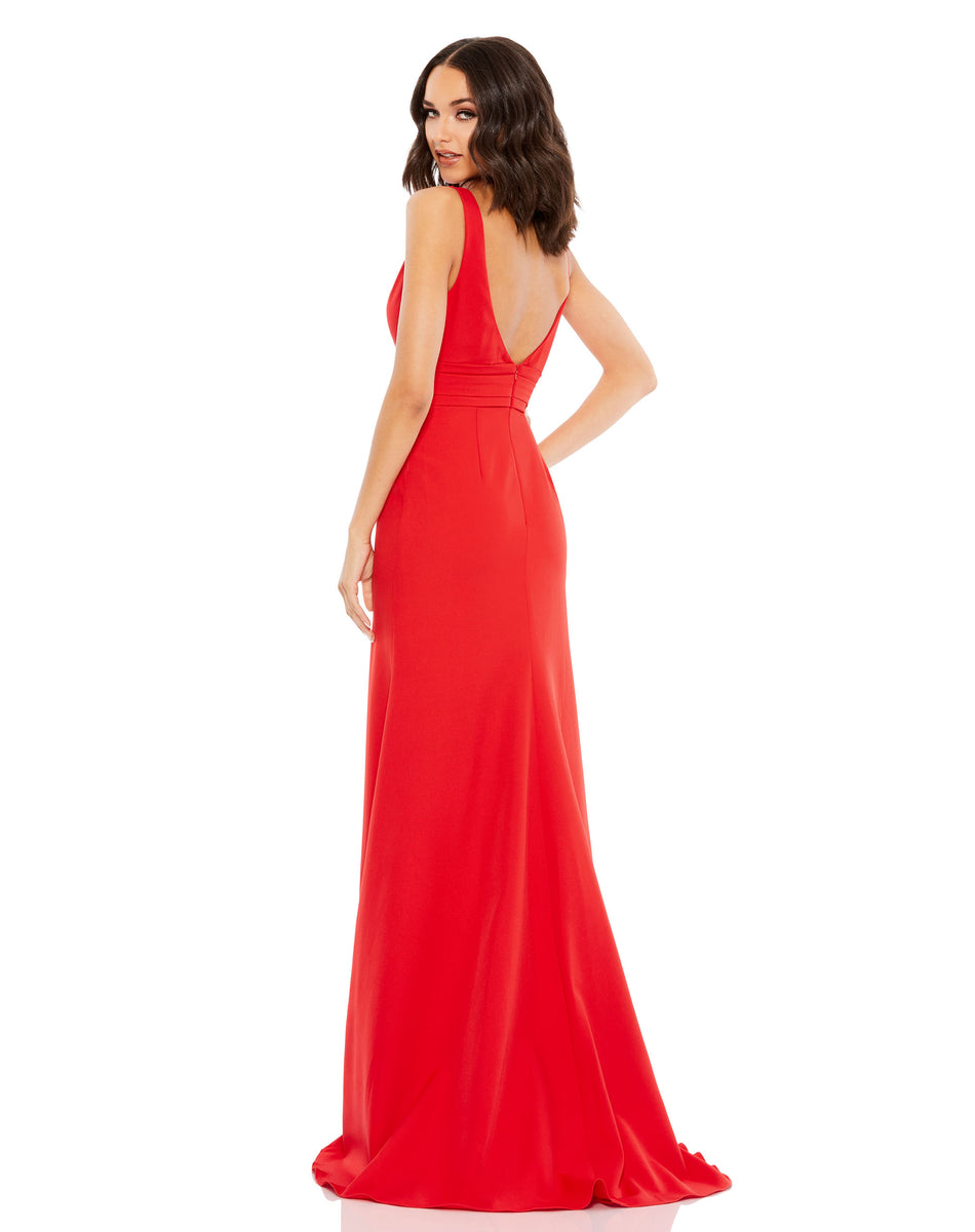 Bow Shoulder V-Neck Gown – Mac Duggal