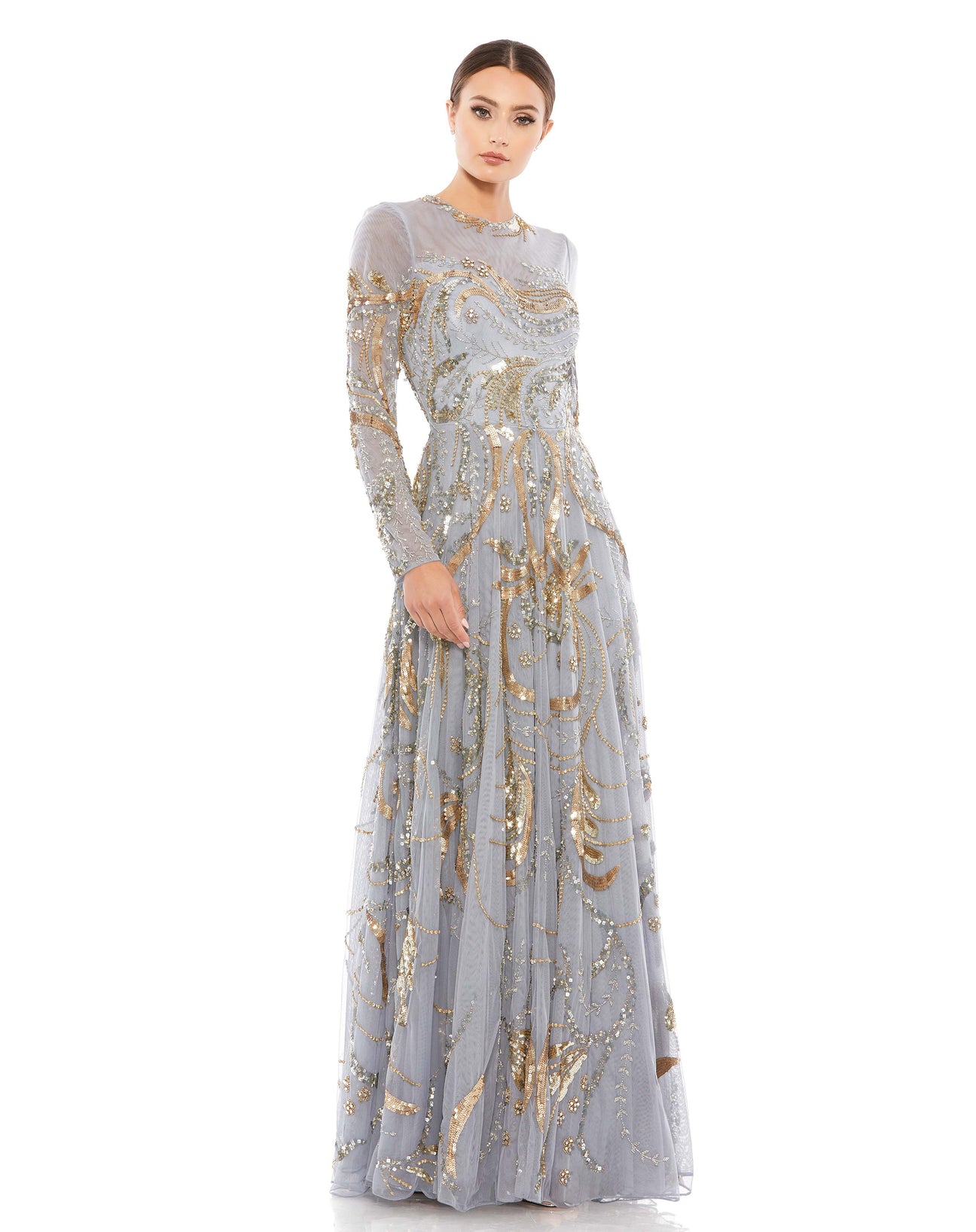 Long Sleeve Embellished Illusion Evening Gown – Mac Duggal