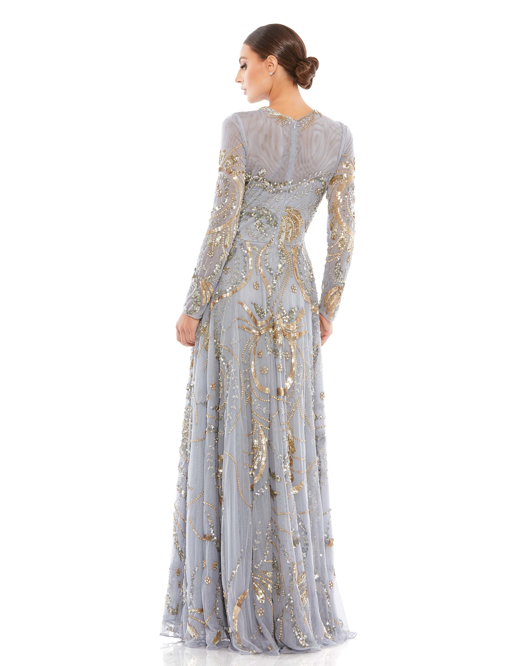 Long Sleeve Embellished Illusion Evening Gown – Mac Duggal
