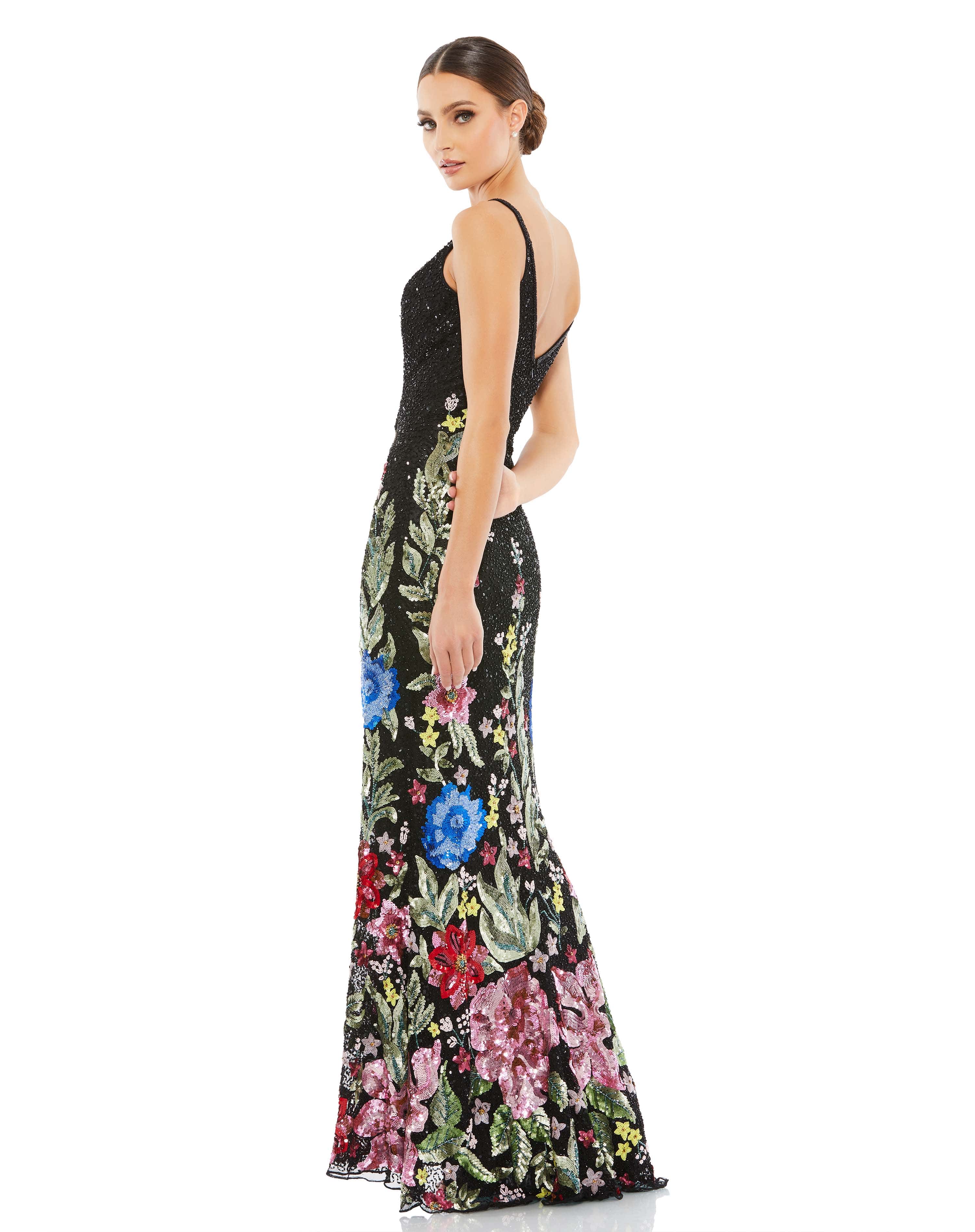 Sequin Queen - Black Floral Sequin Bandeau Midi Dress – DLSB
