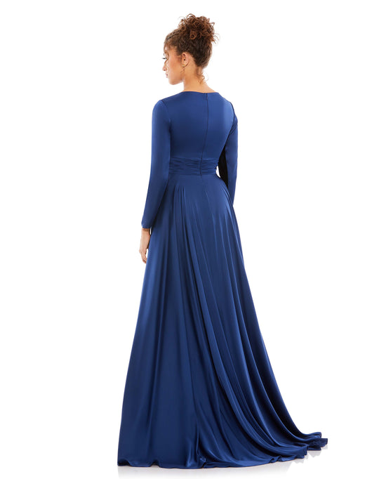Long Sleeve Ruched Waist A-Line Gown – Mac Duggal