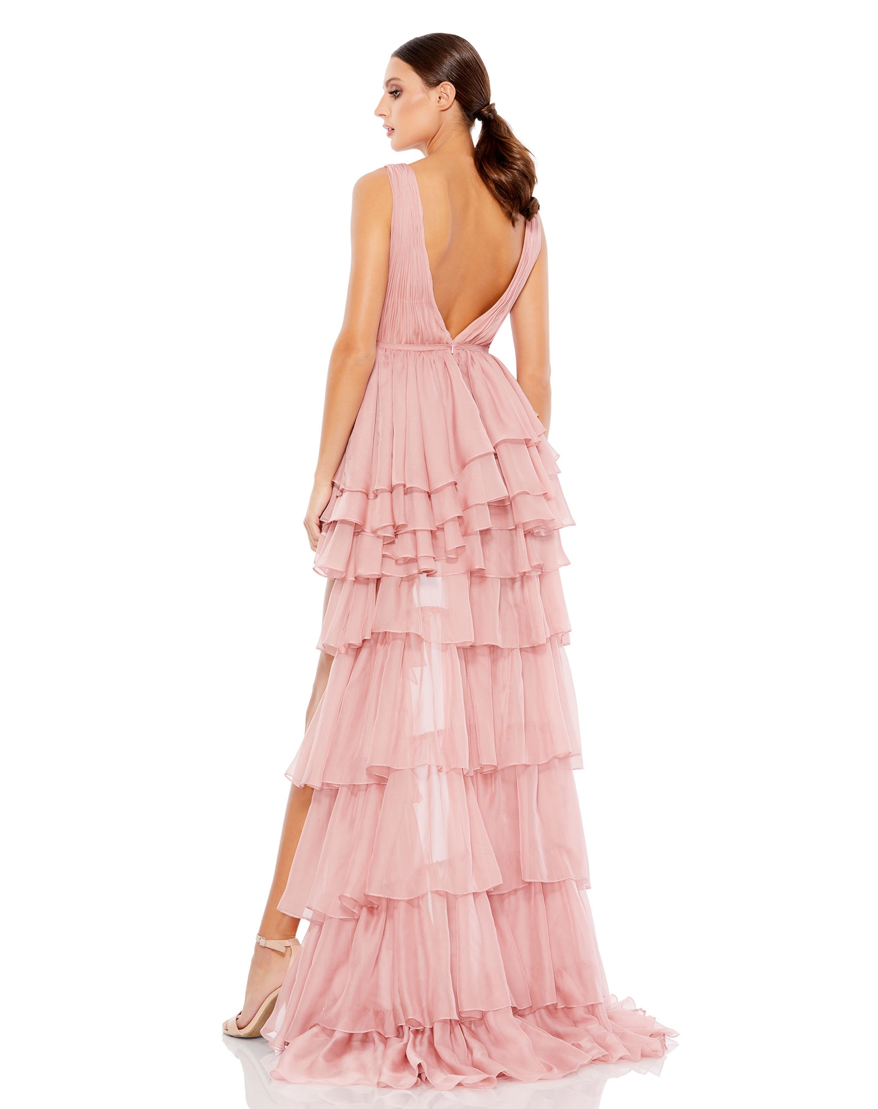 Plunge Neck Ruffled Hi-Low Chiffon Gown – Mac Duggal