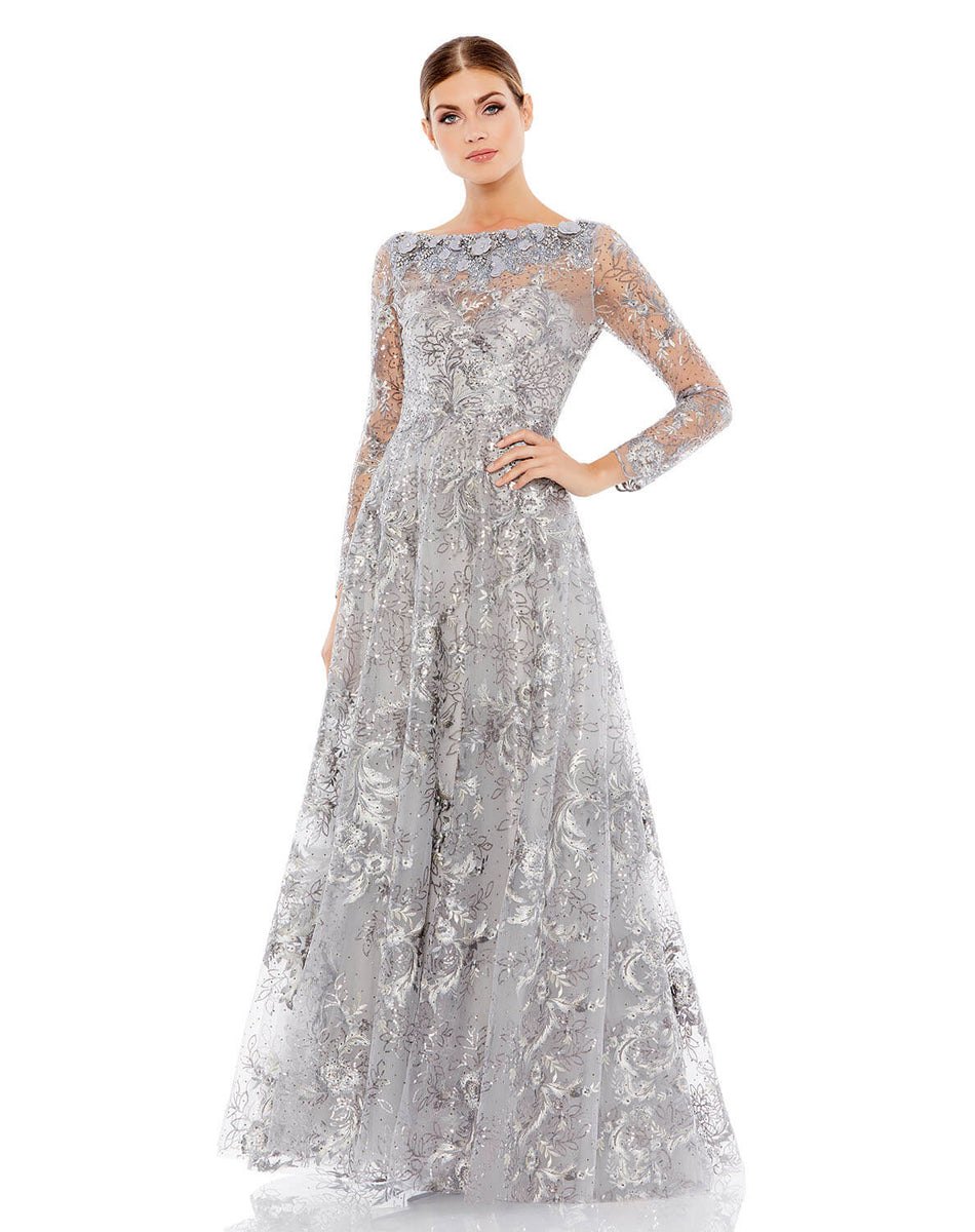 Floral Embroidered Illusion Long Sleeve Gown – Mac Duggal