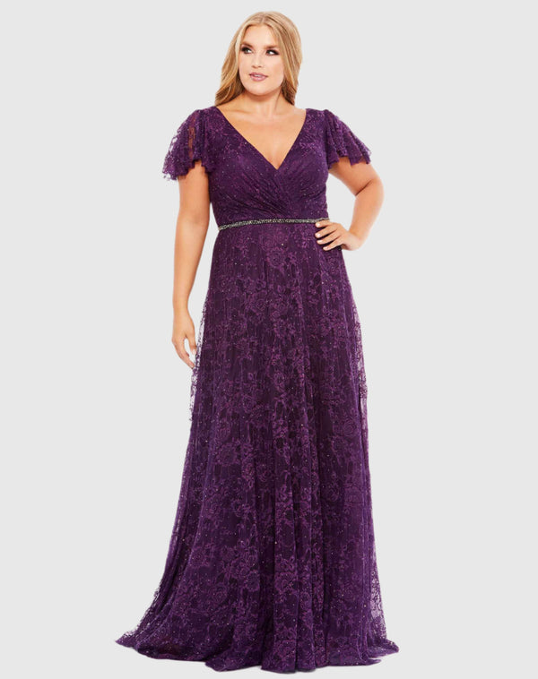 Embellished Flutter Sleeve Evening Gown – Mac Duggal