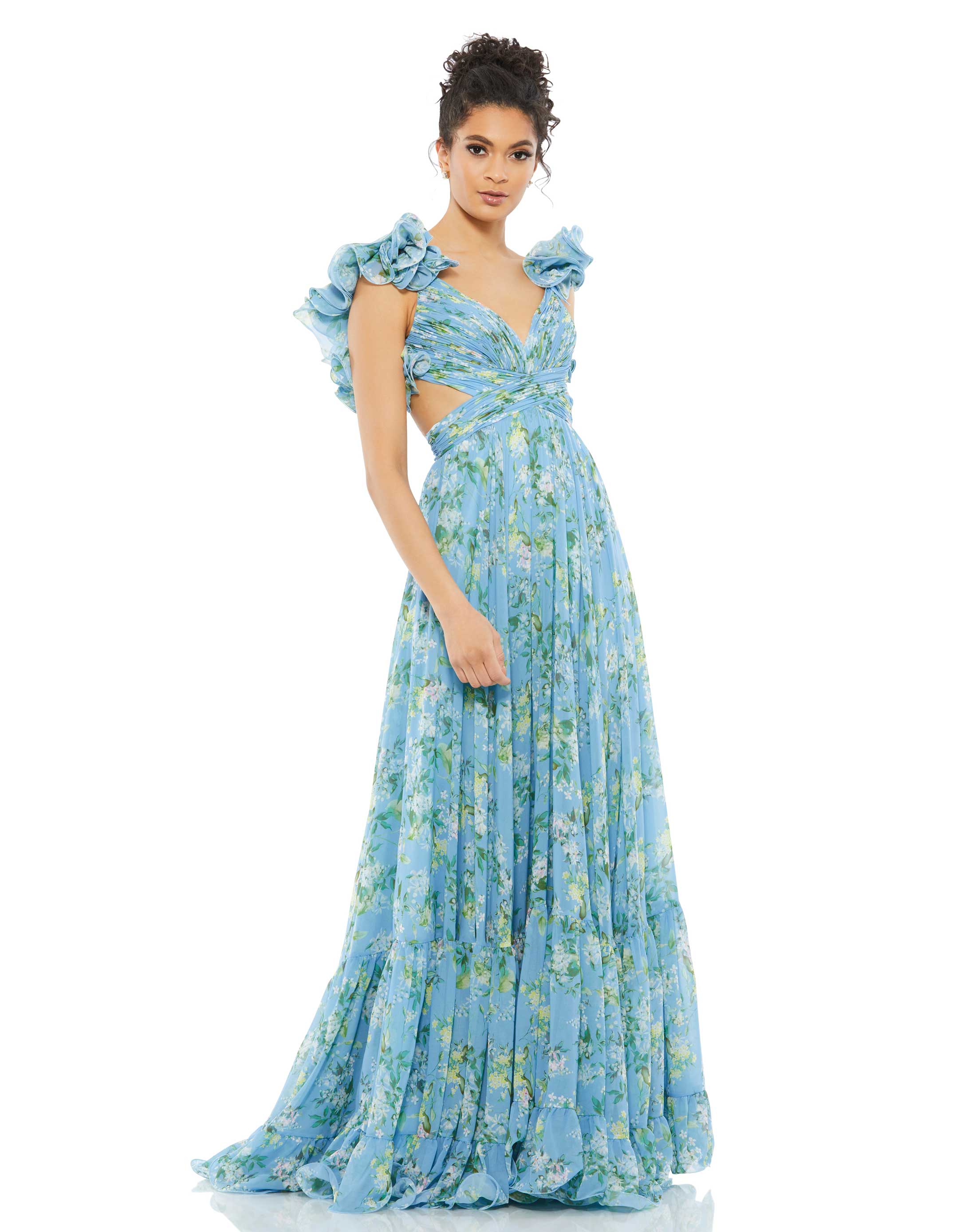 Ruffle Tiered Floral Cut-Out Chiffon Gown – Mac Duggal