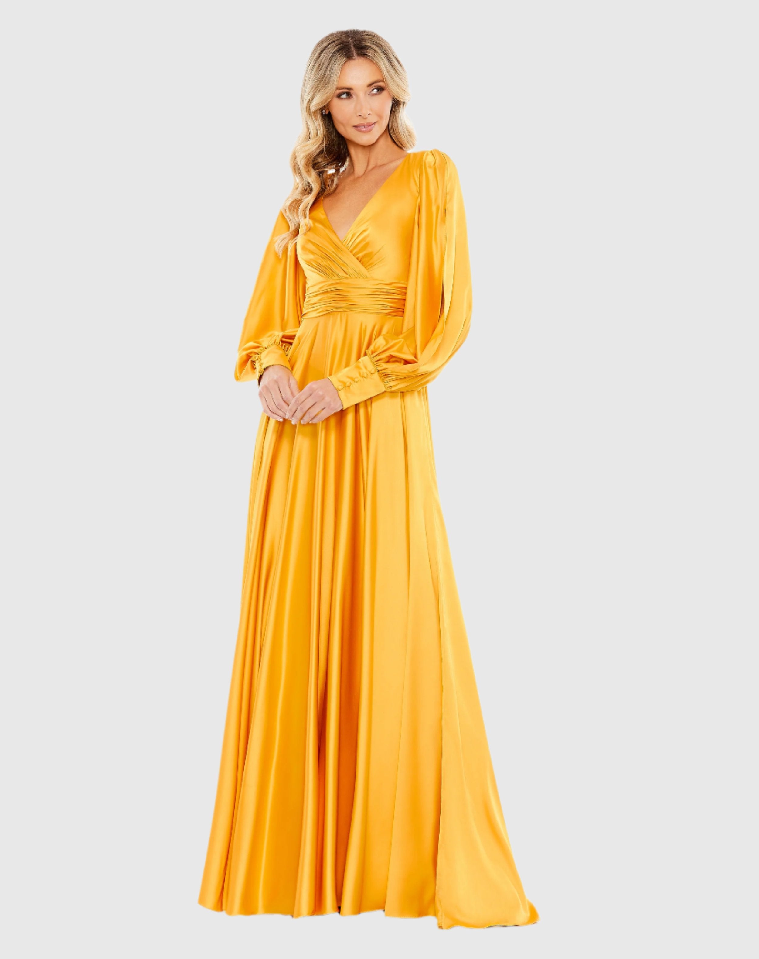 Bishop Sleeve Faux Wrap Gown – Mac Duggal