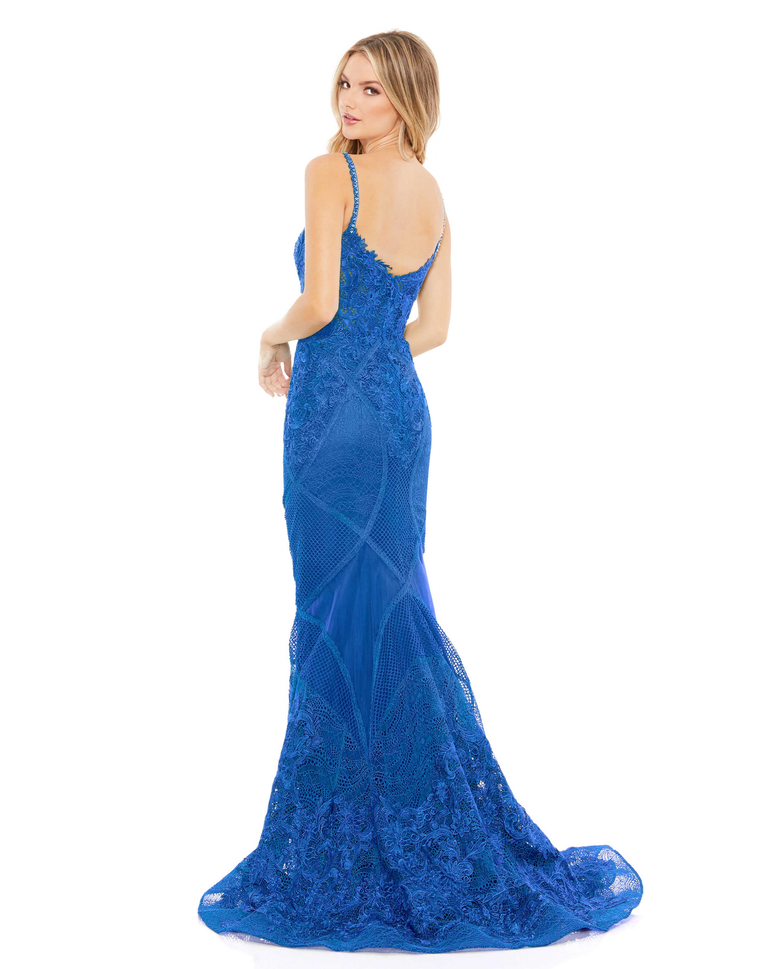 Mac Duggal Mix Pattern Lace Mermaid Gown In Royal | ModeSens