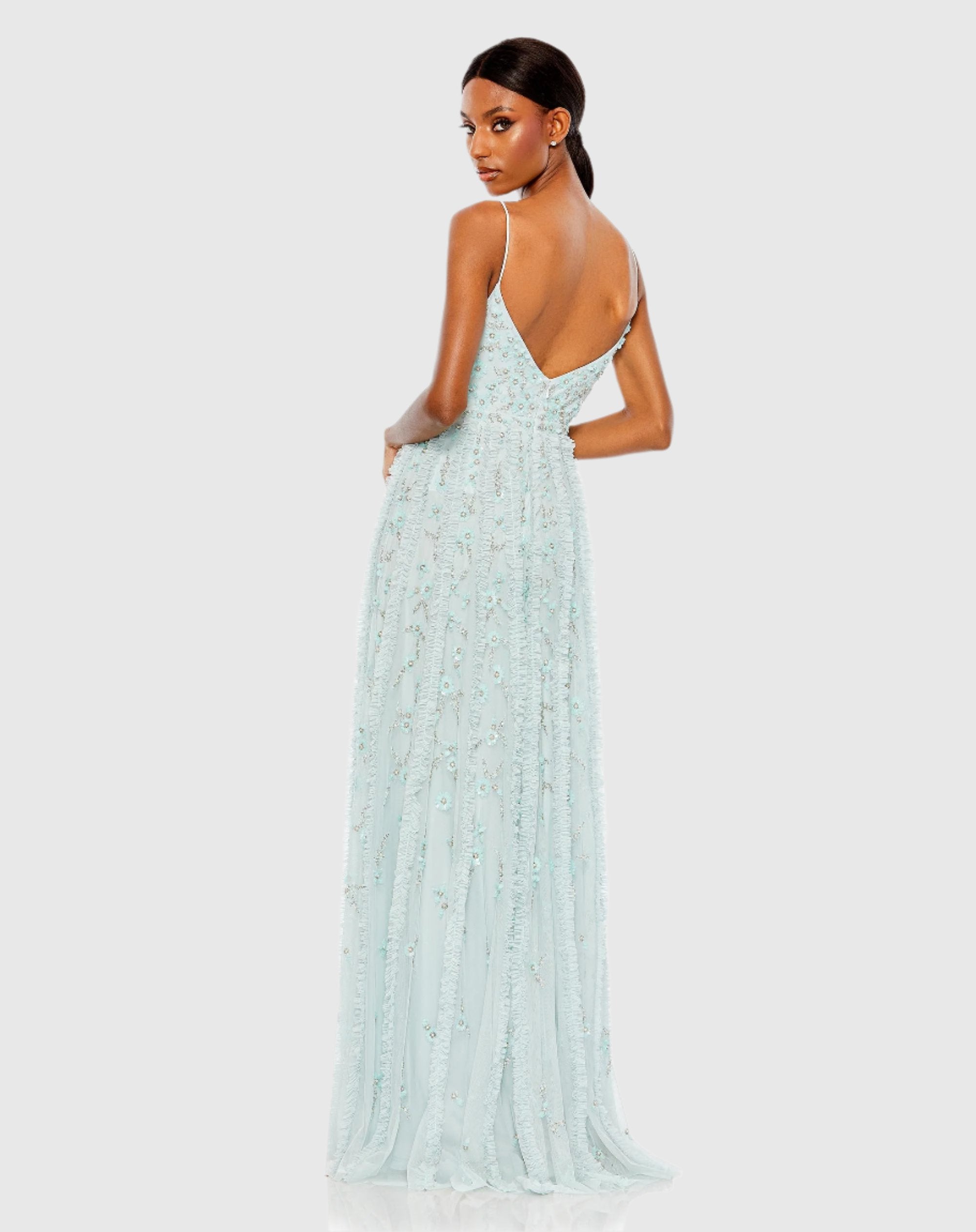 Embellished Spaghetti Strap Lace Up Gown – Mac Duggal