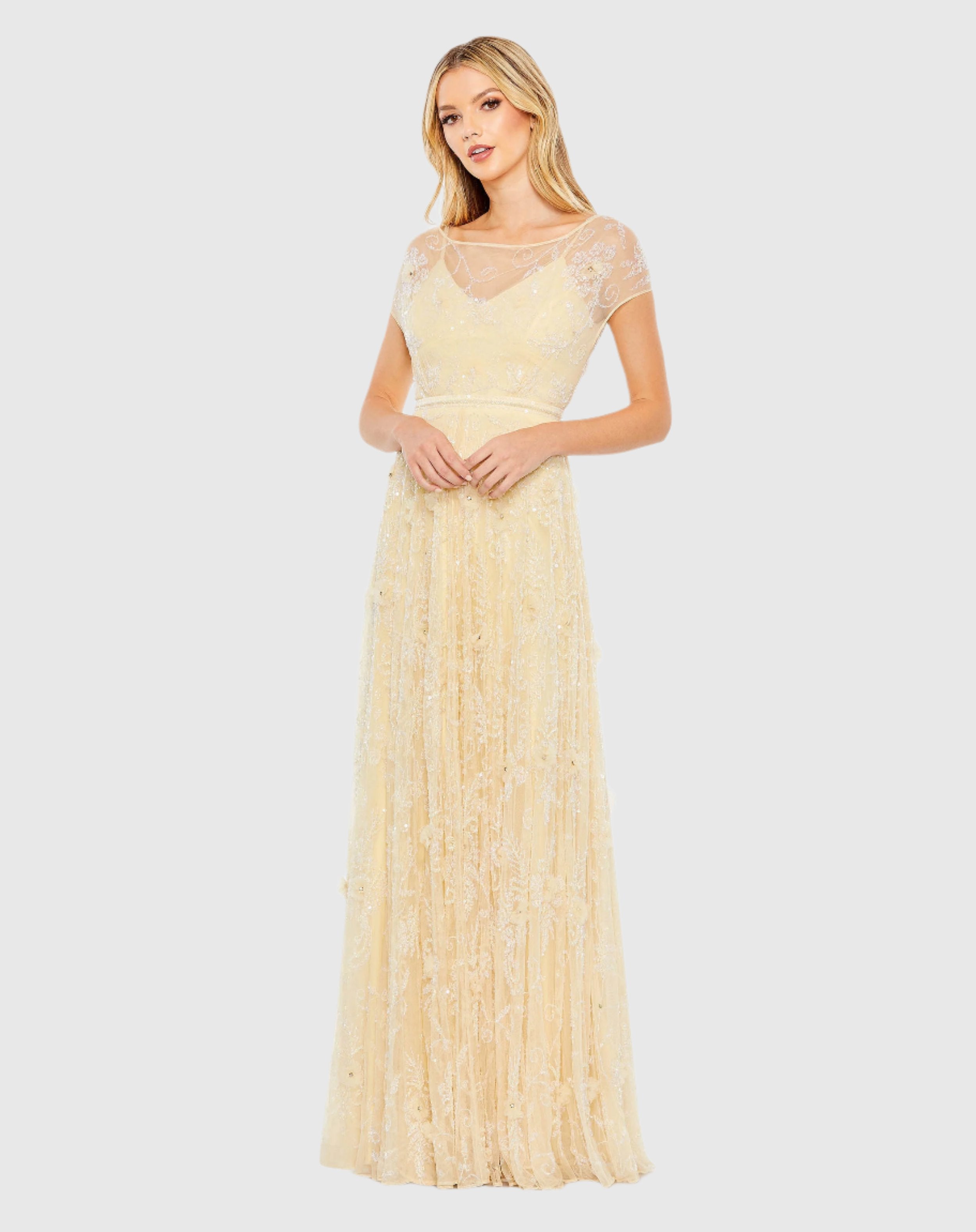 Embellished Illusion High Neck Cap Sleeve Gown – Mac Duggal