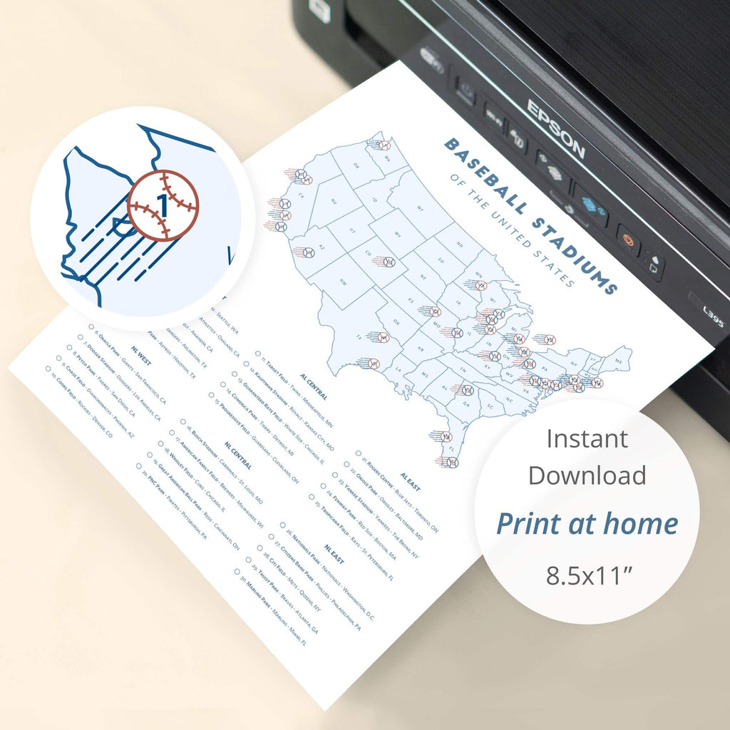 Blue Baseball Stadiums Checklist Map – Printable – Mappy Paths