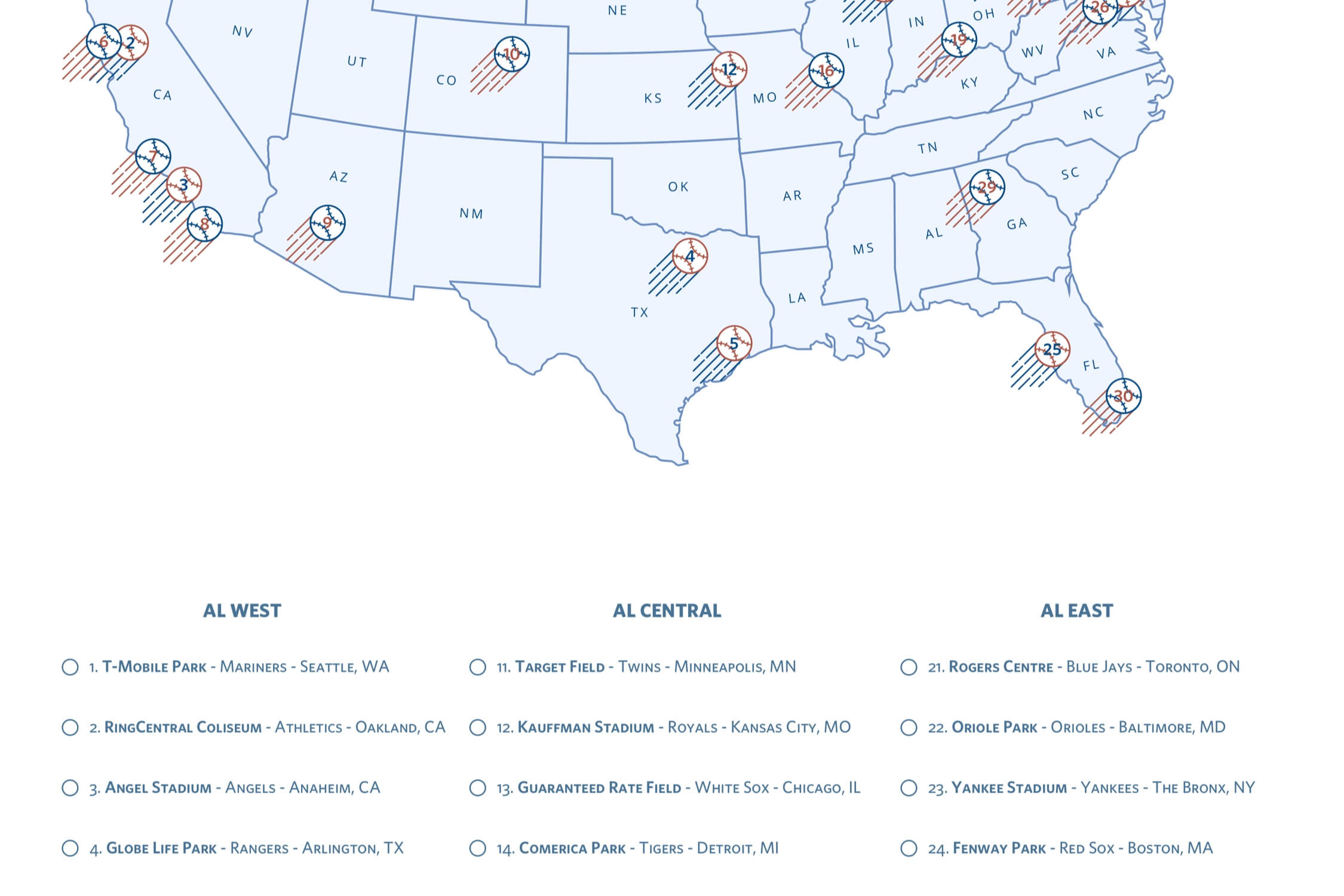 Amazoncom Baseball Stadiums of America Scratch Off Map  Lists National   Major League Teams  MLB Ballpark Wall Poster Bucket List  Tracker of  Visited Parks  Gift for Baseball Enthusiasts