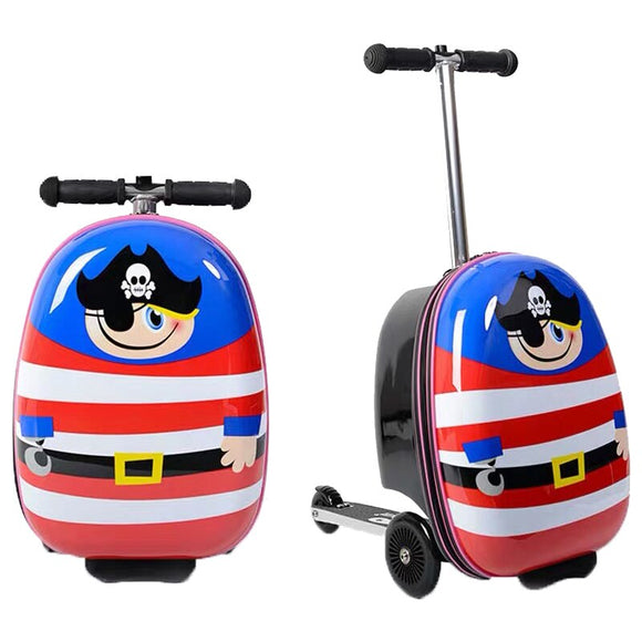 3D Kids scooter suitcase travel trolley luggage with wheels Cute cartoon Skateboard bag children gift carry on suitcase Lazy bag