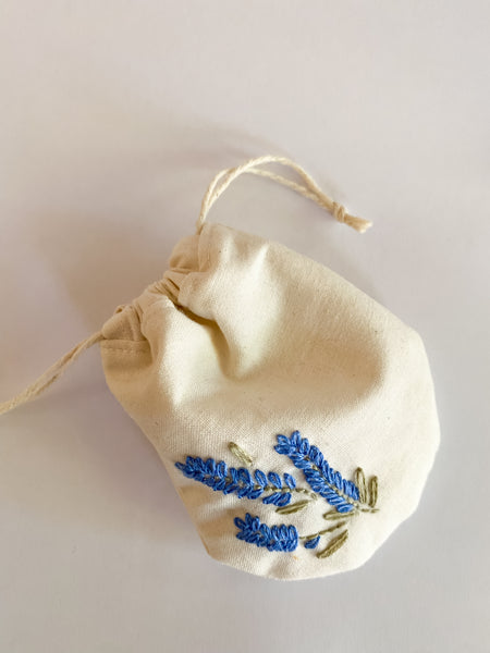 tiny embroidered drawstring pouch - lavender