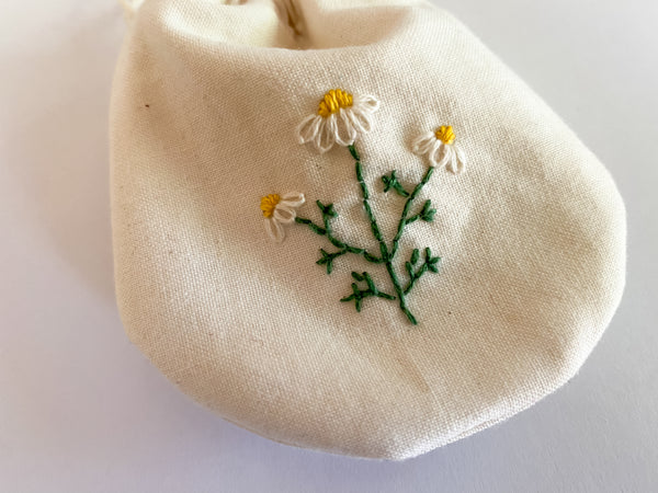 tiny floral embroidered pouch - chamomile