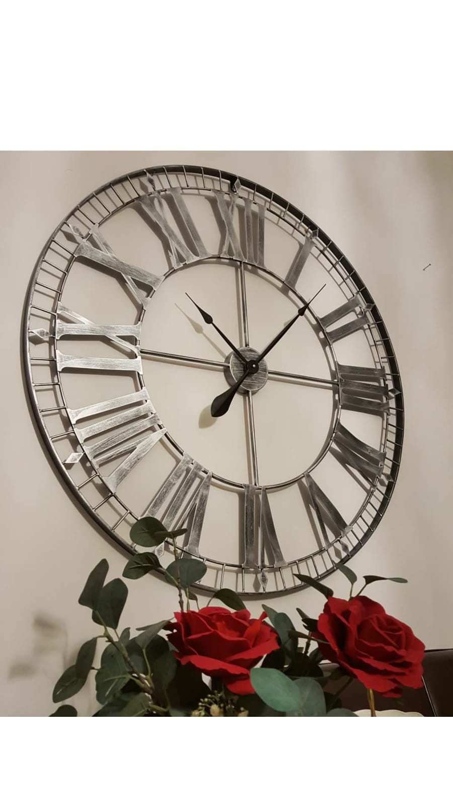 Extra Large Skeleton Wall Clocks 88cm Metal Rustic Silver