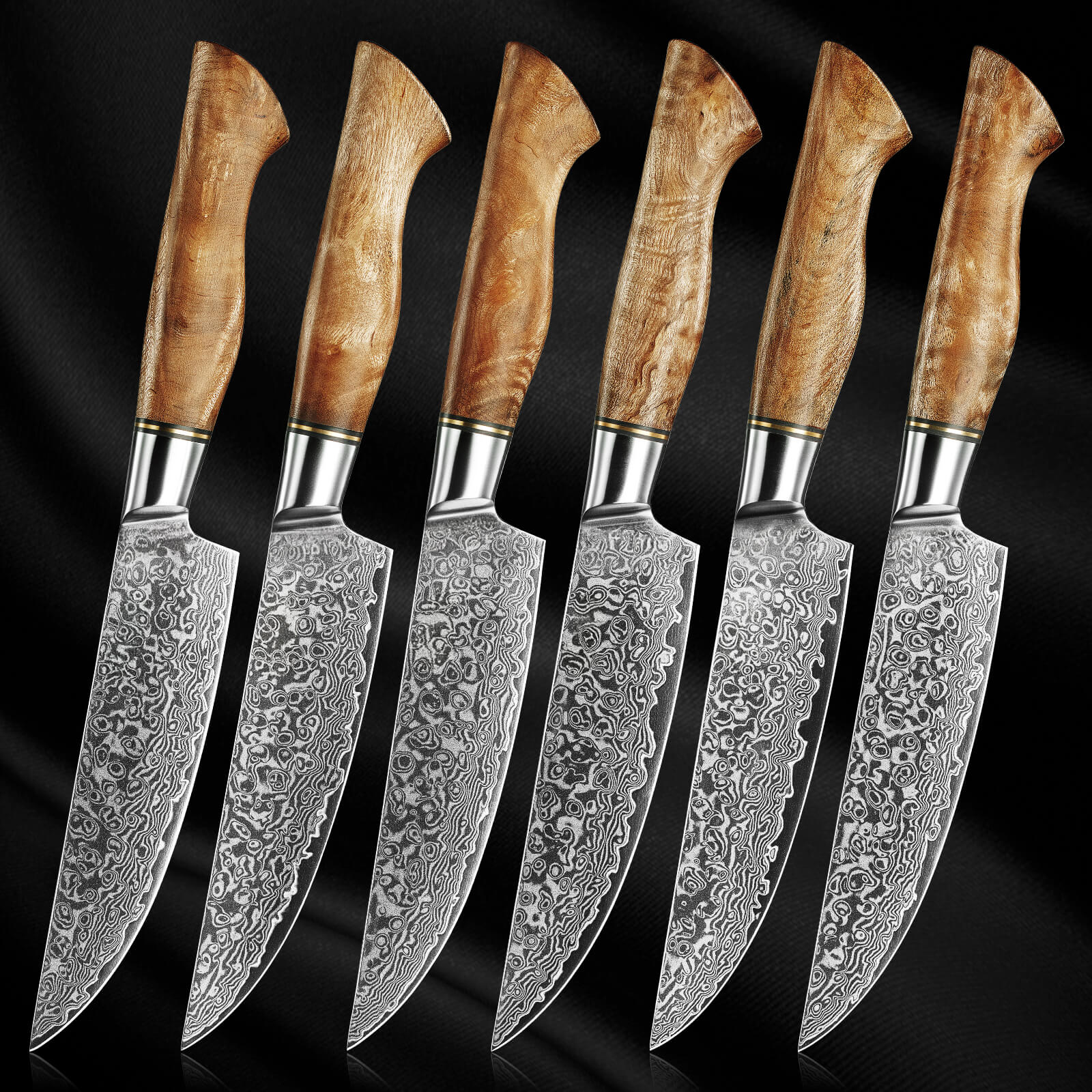 "Dynasty" Japanese VG-10 Damascus Steel Steak Knife Set - 67-Layer Damascus Steel with Sycamore Wood Handles