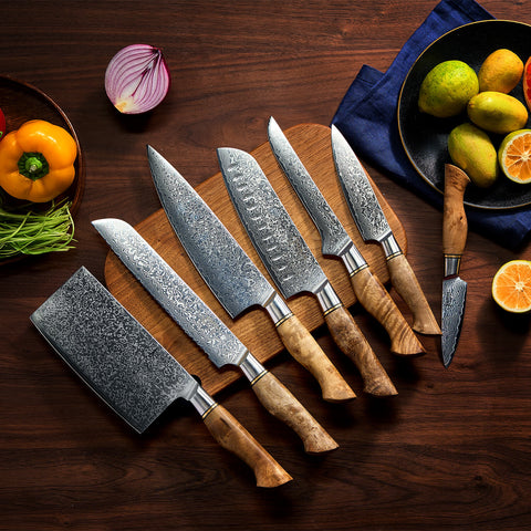 Dynasty Japanese Damascus Knife Set Sycamore Wood Handles Product Image 4
