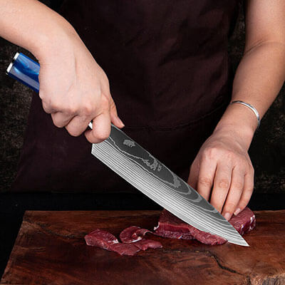 Blue Resin Handle Chef Knife Steak