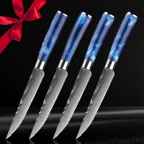 4pc gift steak knife set blue resin