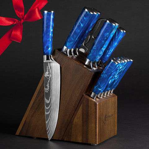 16pc gift knife block set blue resin