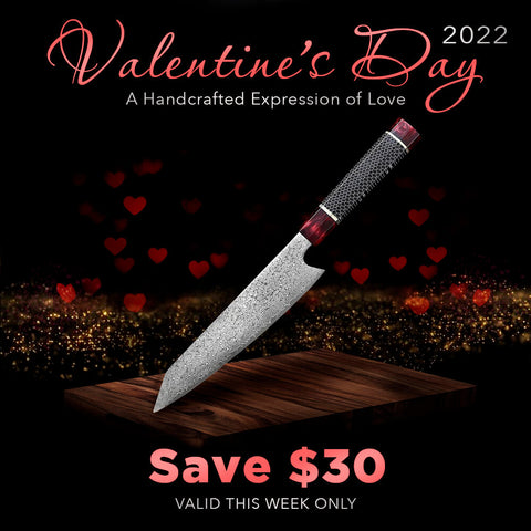 Hidama Damascus Steel Chef Knife Valentines Day