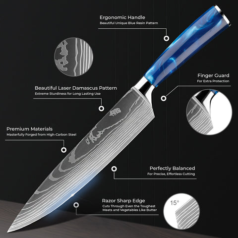 Cerulean Blue Resin Handle Kitchen Knife Set Specs