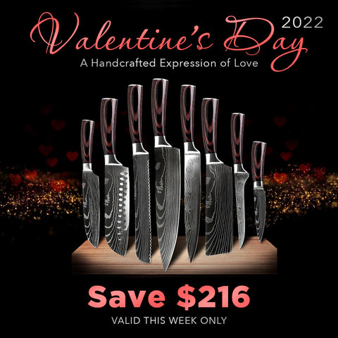 Imperial 8 Piece Knife Set Damascus Pattern Valentines Day