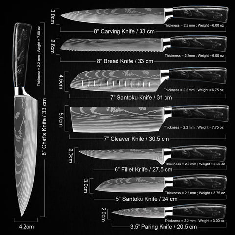 Onyx Knife Collection Black Resin Handle 8 Knives