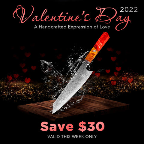 Raikiri Ruby Damascus Steel Chef Knife Valentines Day