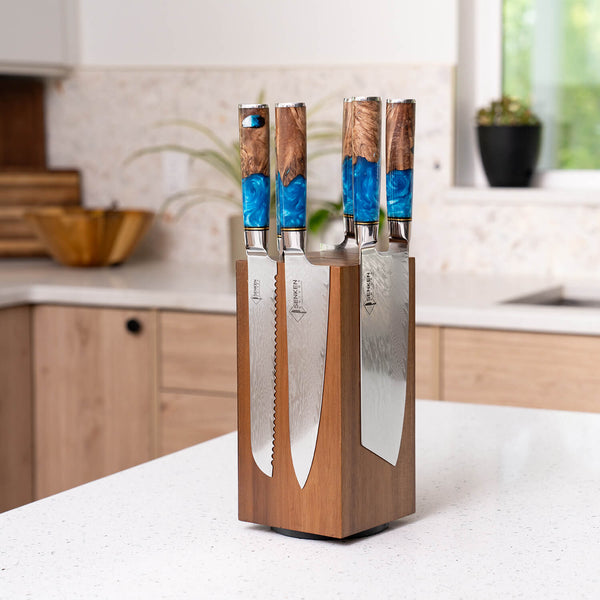  White Knife Set with Magnetic Knife Holder Stand - 6 PC White  Magnetic Knife Set Includes White Handle Knife Set with Ashwood Magnetic Knife  Block - White Kitchen Accessories, White Kitchen