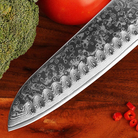 Senken Knives Shogun Japanese Damasucus Steel Santoku Knife Product Image 4