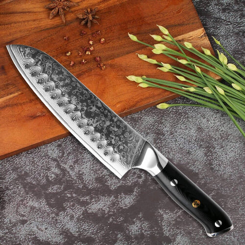 Senken Knives Shogun Japanese Damasucus Steel Santoku Knife Product Image 3