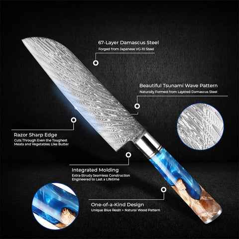 Tsunami Japanese Damascus Santoku Knife Senken Knives Specs Product