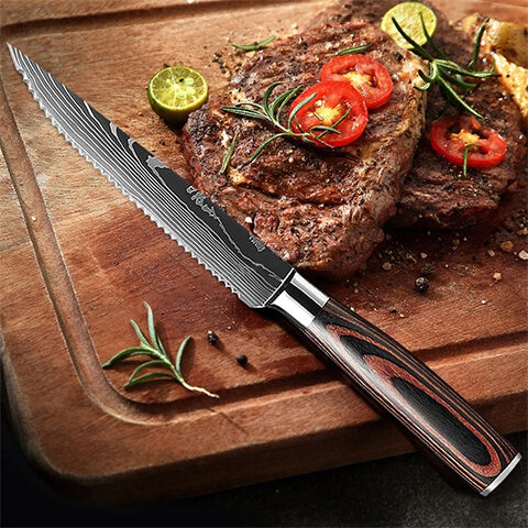 Imperial Steak Knife with Damascus Pattern Cutting Steak