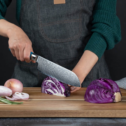 Tsunami Japanese Damascus Santoku Knife Senken Knives Cutting Cabbage Product