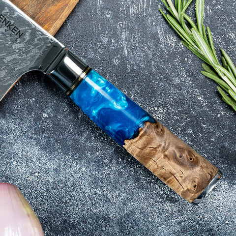 Tsunami Japanese Damascus Knife Collection Blue Resin Wood Handle 67-Layer Product Image 7