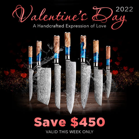 Tsunami 7 Piece Damascus Steel Knife Set Valentines Day