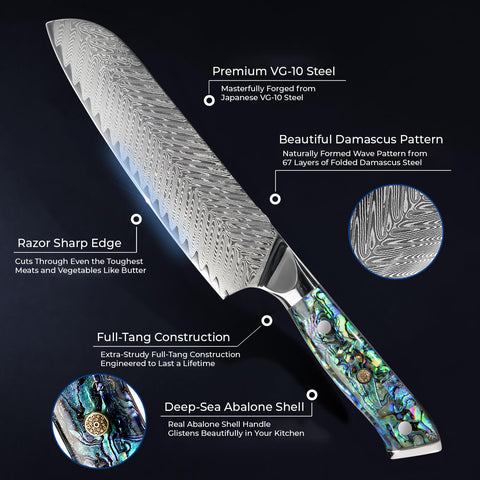 Umi Japanese Damascus Santoku Knife Info Specs Product