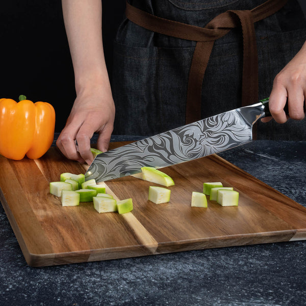 8 Piece Chef Knife Set With Green Resin Wood Handle 