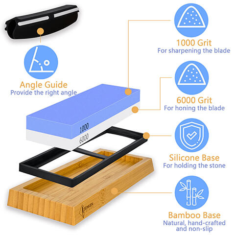  Whetstone Knife Sharpening Stone Kit - Double Sided Whetstone  Knife Sharpener 1000/6000 Grit, Professional Honing Sharpening Stone Set  With Slip-Resistant Bamboo Base and Angle Guide : Tools & Home Improvement