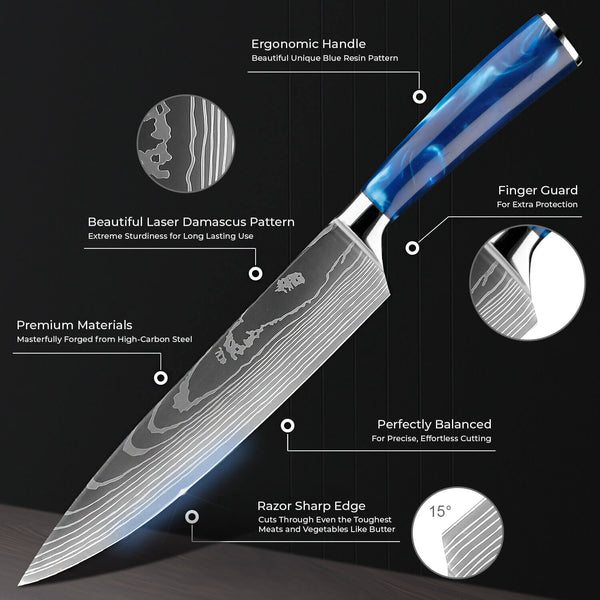 Serrated Steak Knife Resin Handle Damascus Pattern Stainless - Temu