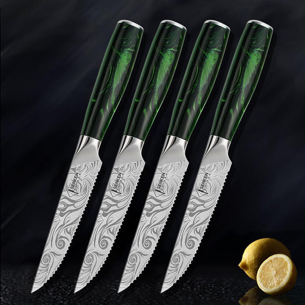 Wasabi Collection - Premium Japanese Kitchen Knife Set with Green Re –  Senken Knives