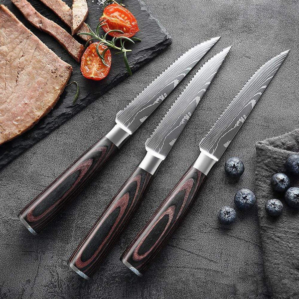 Stunning 8-piece Crimson Red Kitchen Knife Set With Damascus Pattern  Japanese Chef Knife Set for Home Comes With Luxury Gift Box 