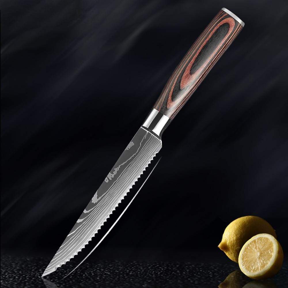 "Imperial" Steak Knife Set - High-Carbon Steel with Damascus Pattern