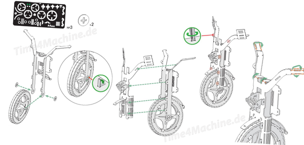 Time4Machine.de - Montage des Vorderrads an einem Motorradmodell