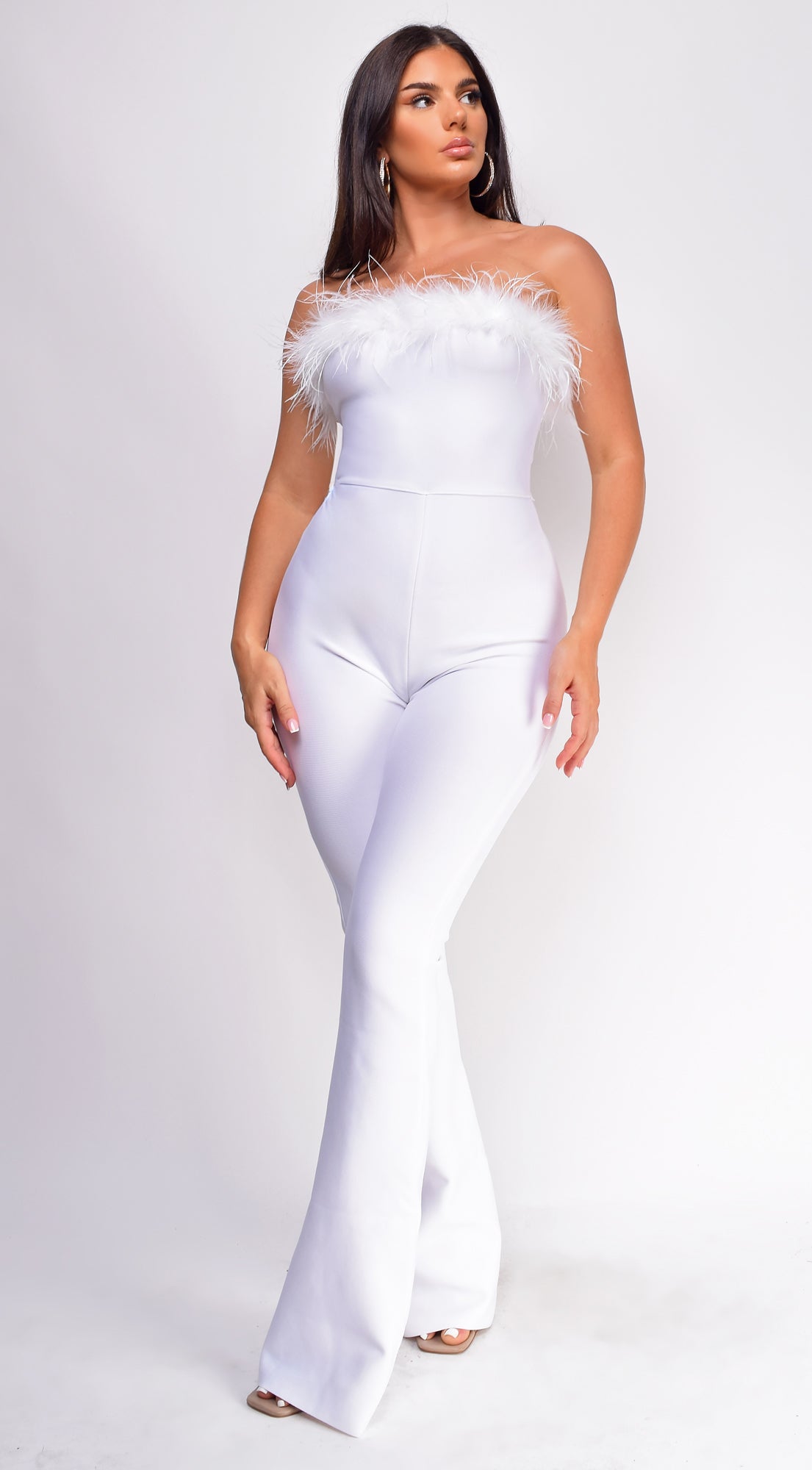 Xoey White Feather Detail Bandage Jumpsuit – Emprada